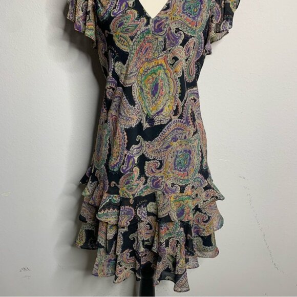 Lauren Ralph Lauren Paisley Crinkle Georgette Drop-Waist Mini Dress - Picture 7 of 13